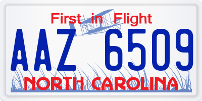 NC license plate AAZ6509