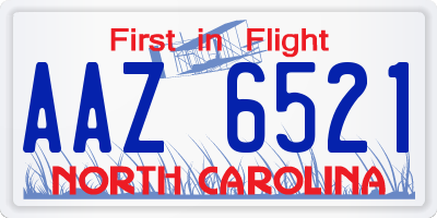 NC license plate AAZ6521