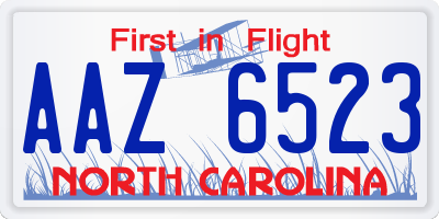 NC license plate AAZ6523