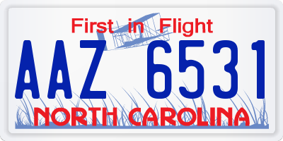 NC license plate AAZ6531