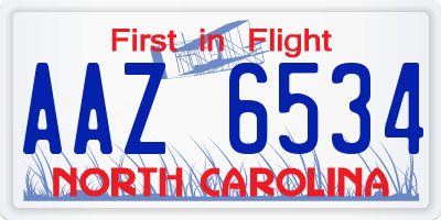 NC license plate AAZ6534