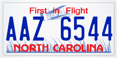 NC license plate AAZ6544