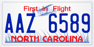 NC license plate AAZ6589