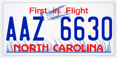 NC license plate AAZ6630