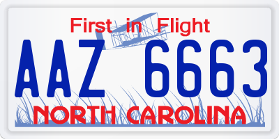 NC license plate AAZ6663