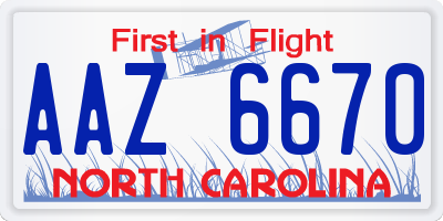NC license plate AAZ6670