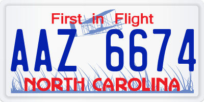 NC license plate AAZ6674
