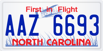 NC license plate AAZ6693