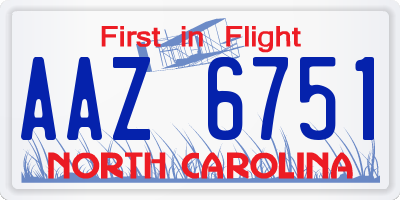 NC license plate AAZ6751