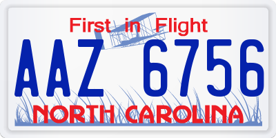 NC license plate AAZ6756