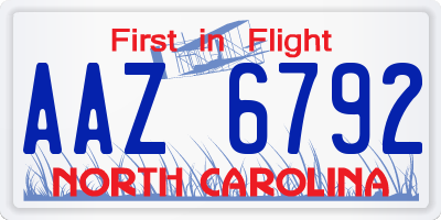 NC license plate AAZ6792