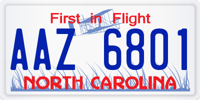 NC license plate AAZ6801