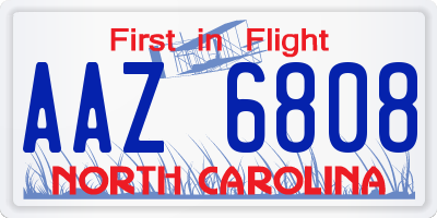 NC license plate AAZ6808