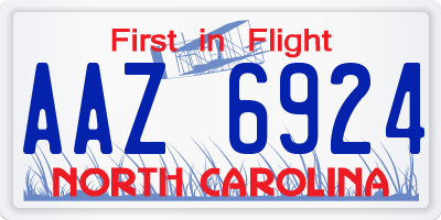 NC license plate AAZ6924