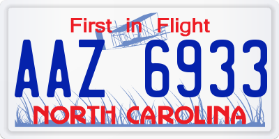 NC license plate AAZ6933