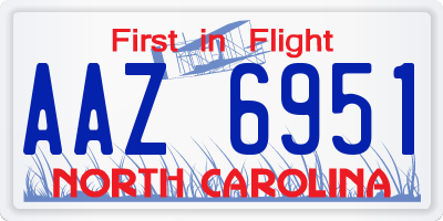 NC license plate AAZ6951
