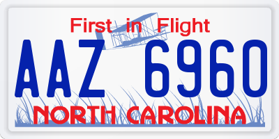 NC license plate AAZ6960