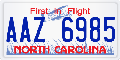 NC license plate AAZ6985