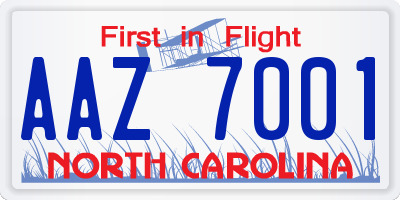 NC license plate AAZ7001