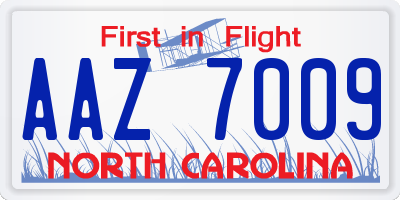 NC license plate AAZ7009