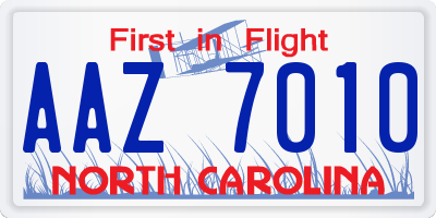 NC license plate AAZ7010