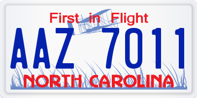 NC license plate AAZ7011