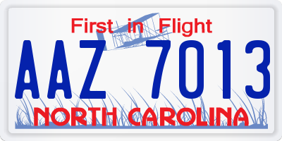 NC license plate AAZ7013
