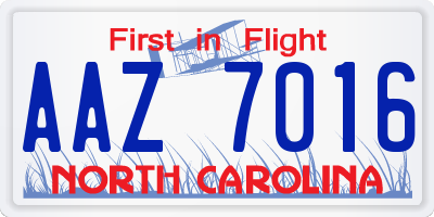 NC license plate AAZ7016