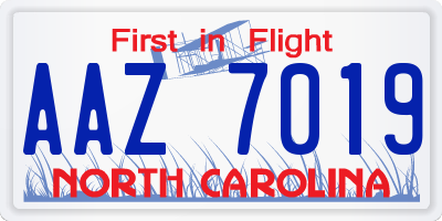 NC license plate AAZ7019