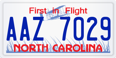 NC license plate AAZ7029
