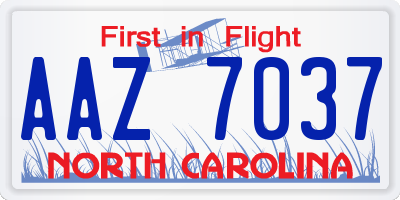NC license plate AAZ7037