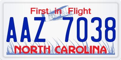 NC license plate AAZ7038