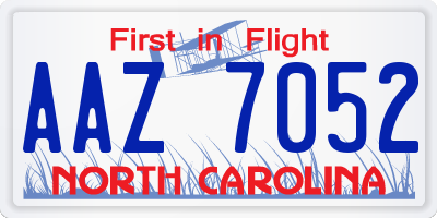 NC license plate AAZ7052