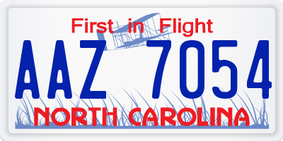 NC license plate AAZ7054