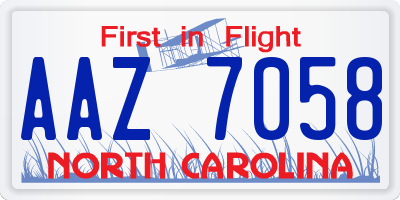 NC license plate AAZ7058