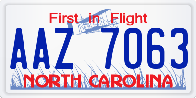 NC license plate AAZ7063