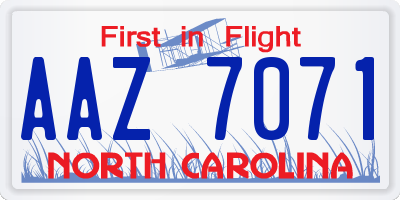 NC license plate AAZ7071