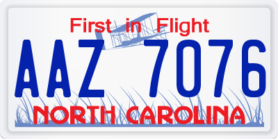 NC license plate AAZ7076