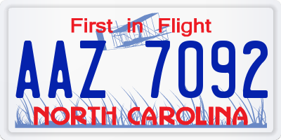 NC license plate AAZ7092