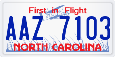 NC license plate AAZ7103
