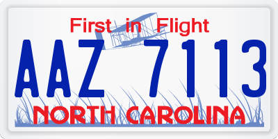 NC license plate AAZ7113