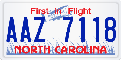 NC license plate AAZ7118