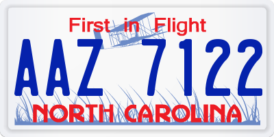NC license plate AAZ7122