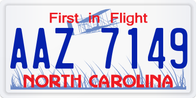 NC license plate AAZ7149
