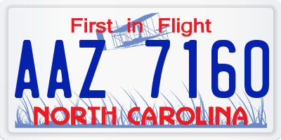 NC license plate AAZ7160