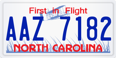 NC license plate AAZ7182