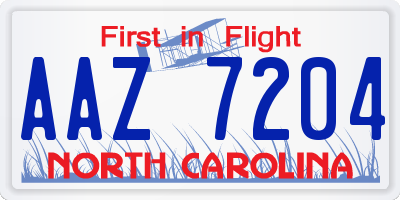 NC license plate AAZ7204