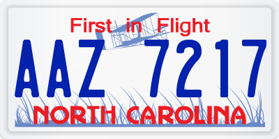 NC license plate AAZ7217