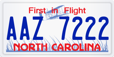 NC license plate AAZ7222
