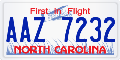 NC license plate AAZ7232